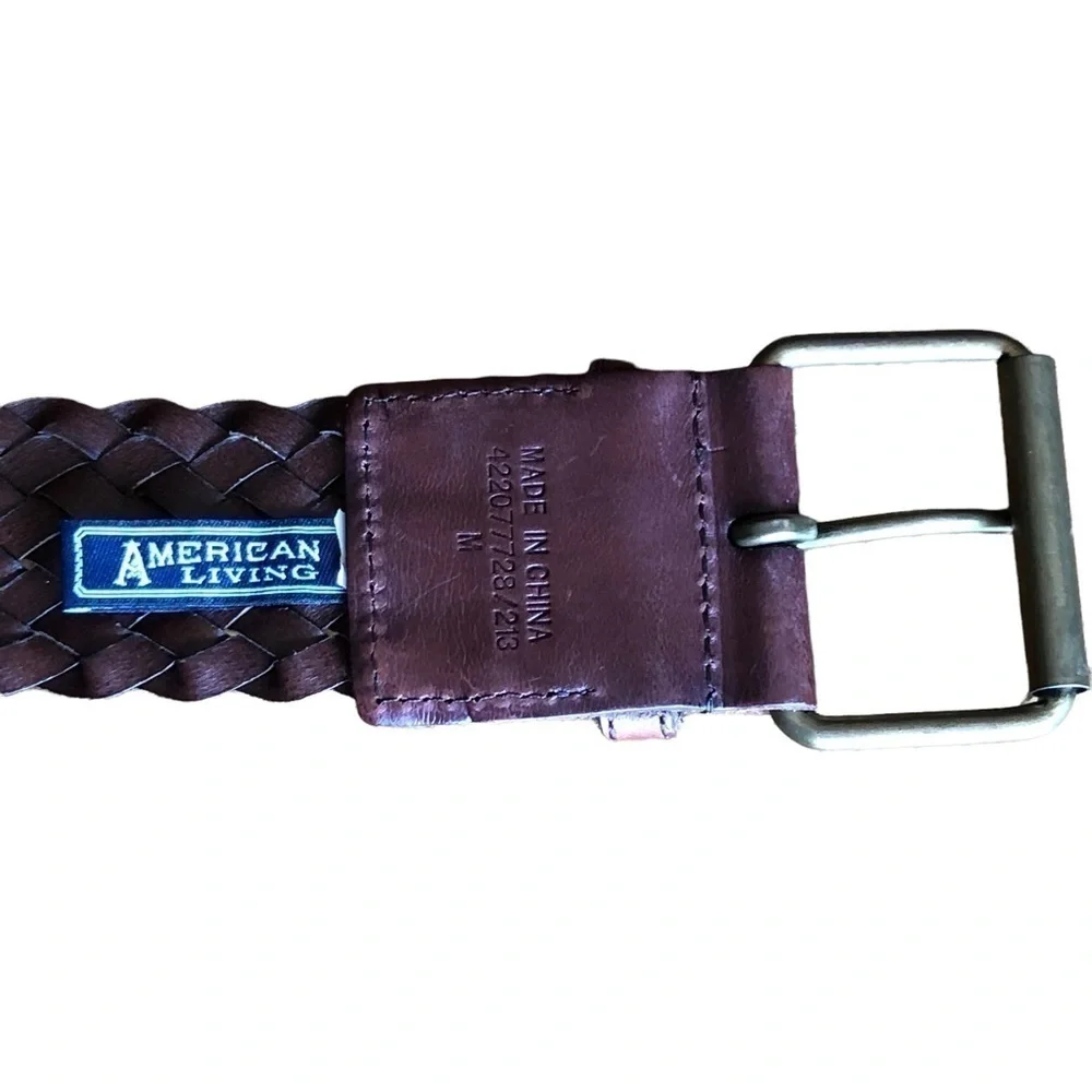 American Living Brown Woven Leather Belt Large